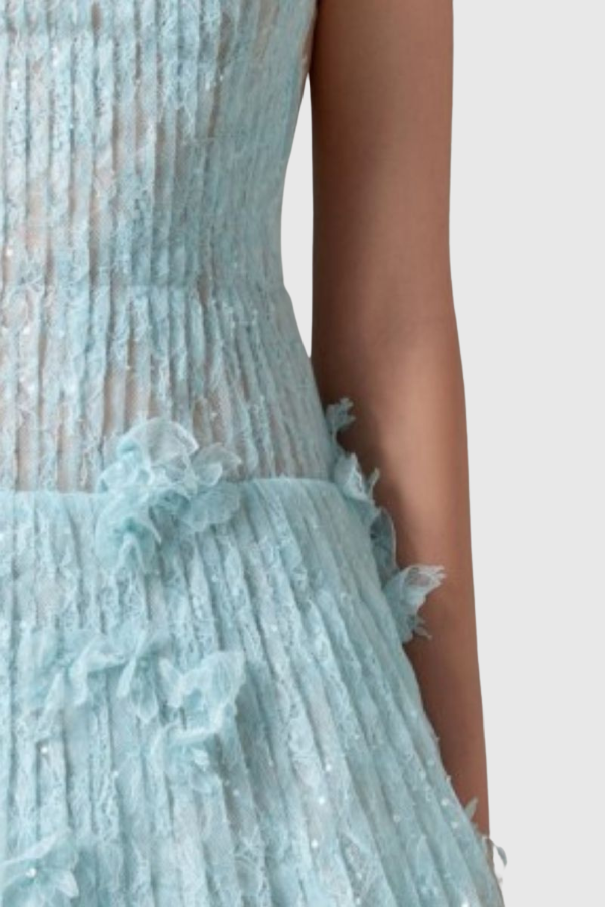 Hermra Lace Pleated Sleeveless Mini Dress - Blue