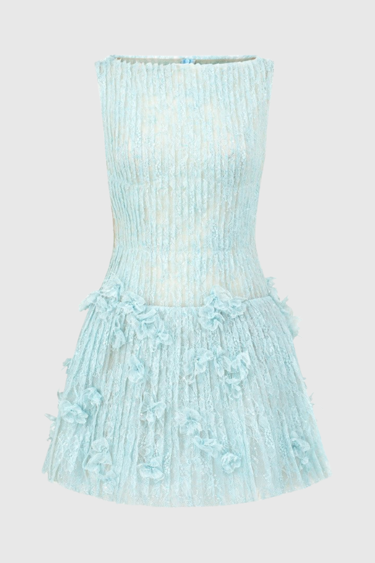 Hermra Lace Pleated Sleeveless Mini Dress - Blue