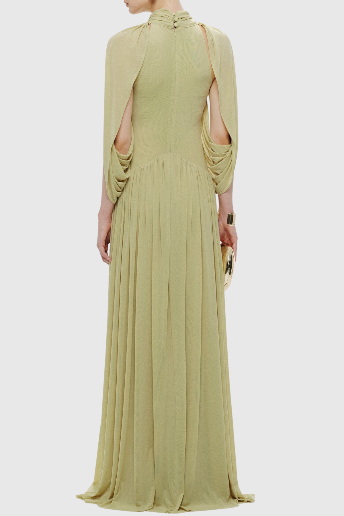 Hespia Ruched Cape Mesh Maxi Dress - Yellow