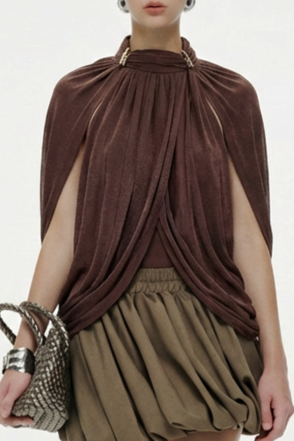 Hespia Ruched Mesh Top - Brown