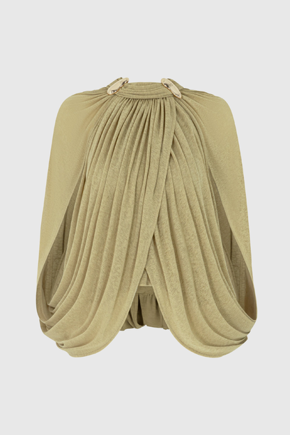 Hespia Ruched Mesh Top - Green