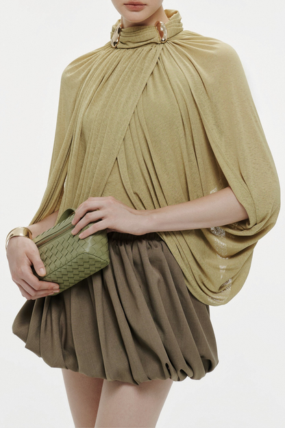 Hespia Ruched Mesh Top - Green