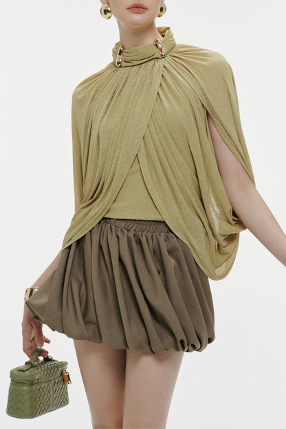 Hespia Ruched Mesh Top - Green