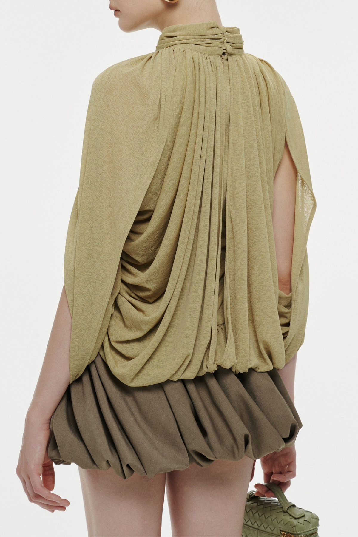 Hespia Ruched Mesh Top - Green