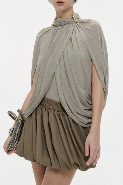 Hespia Ruched Mesh Top - Grey