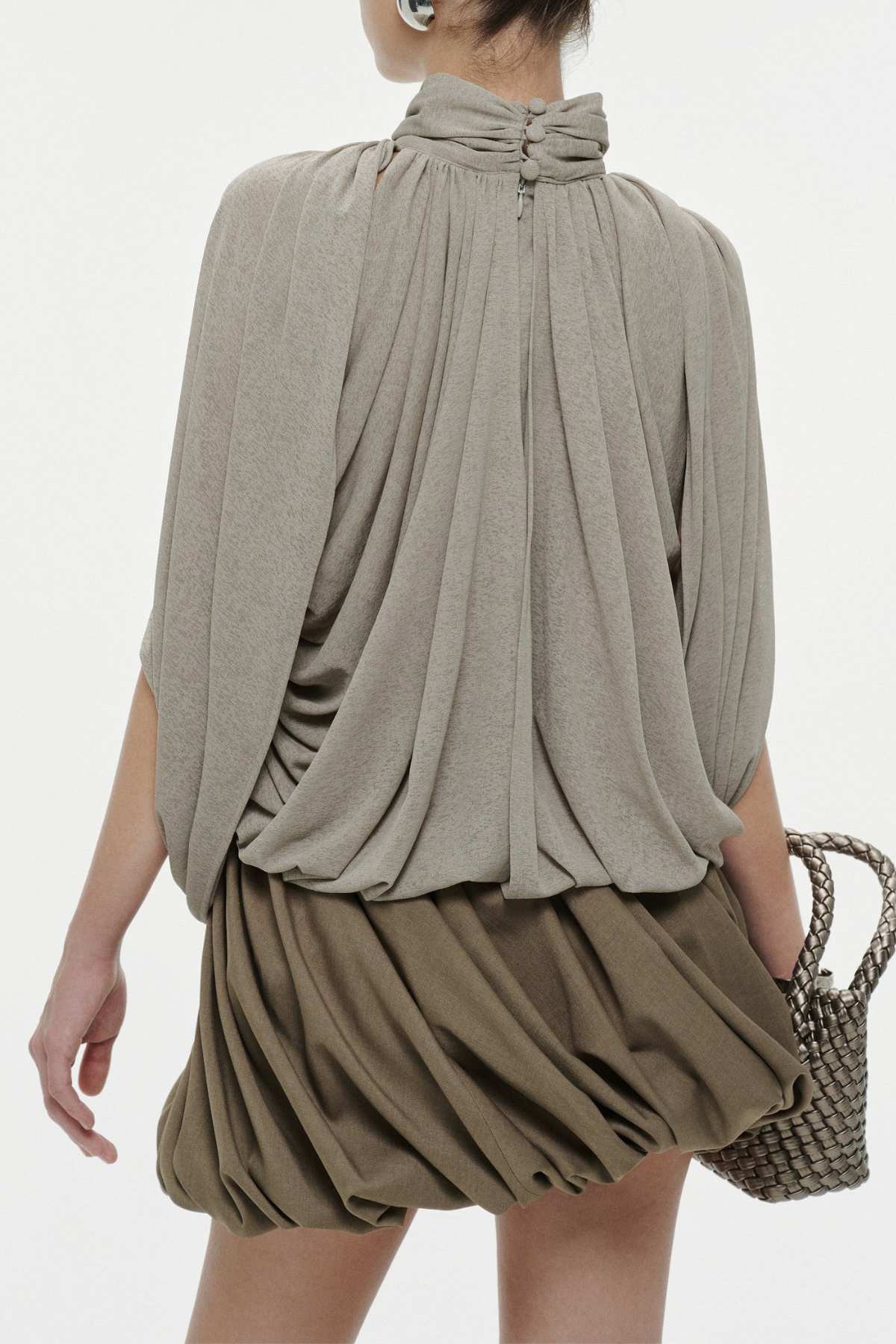 Hespia Ruched Mesh Top - Grey
