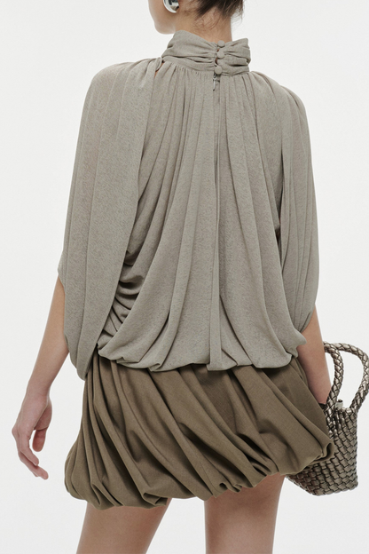 Hespia Ruched Mesh Top - Grey