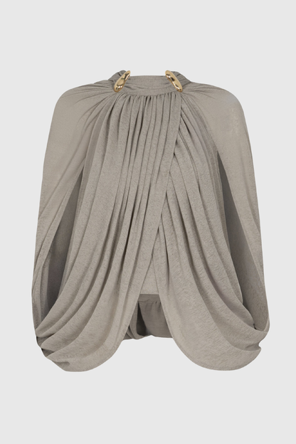 Hespia Ruched Mesh Top - Grey