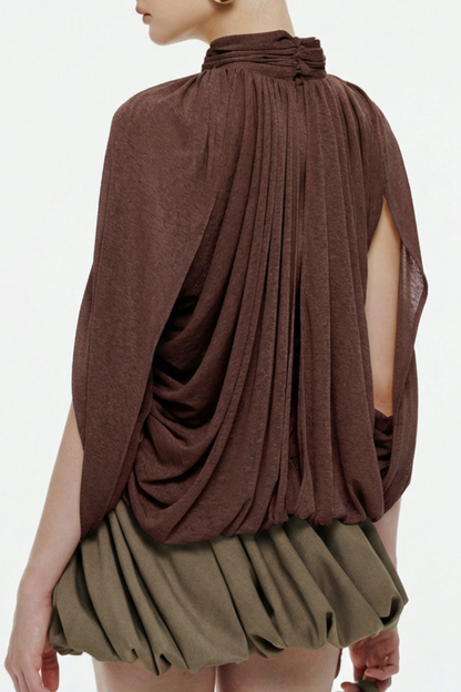 Hespia Ruched Mesh Top - Brown