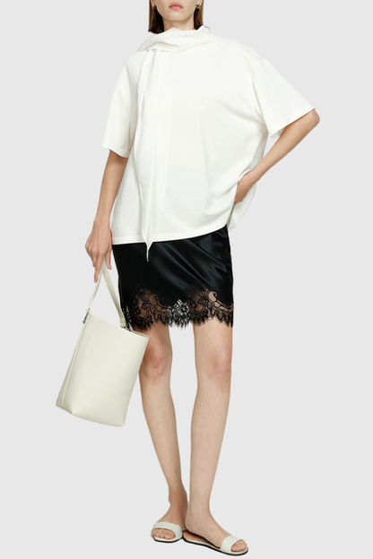 Hespra Lace Trim Satin Mini Skirt - Black