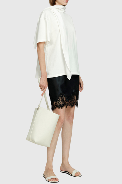 Hespra Lace Trim Satin Mini Skirt - Black