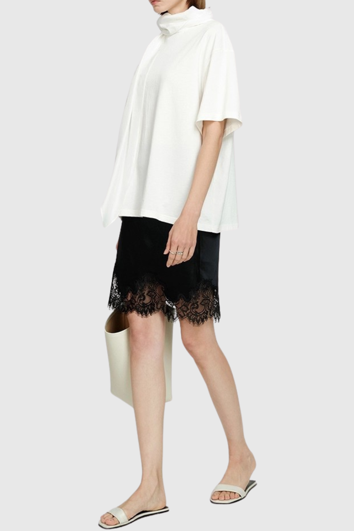 Hespra Lace Trim Satin Mini Skirt - Black