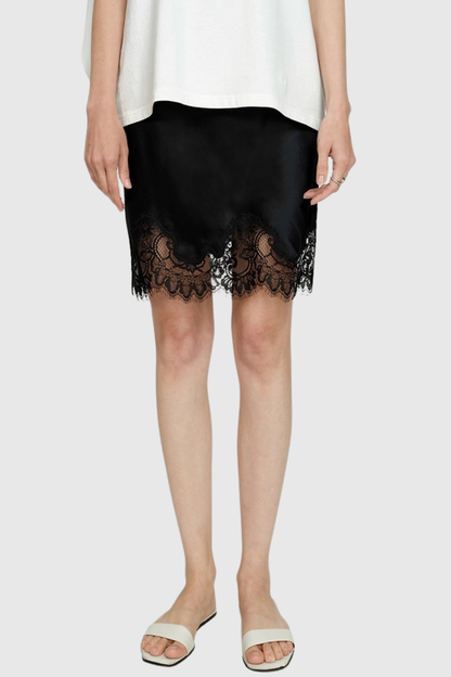 Hespra Lace Trim Satin Mini Skirt - Black