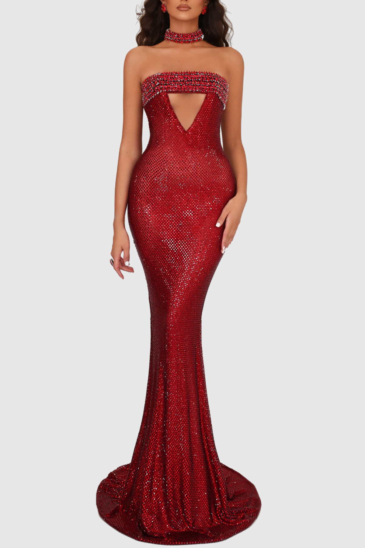 Hettya Strapless Cutout Crystal Embellished Maxi Dress