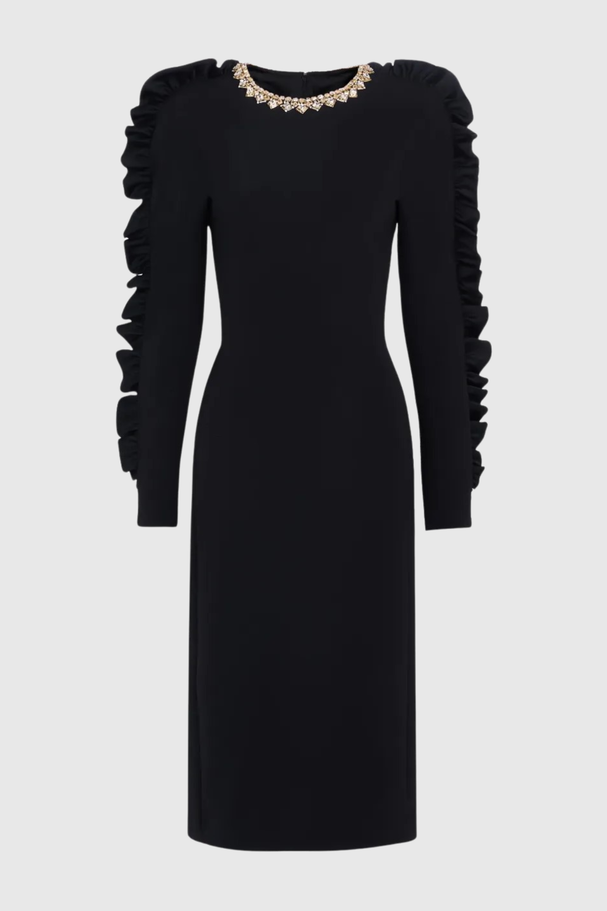 Hikar Diamante Collar Ruffle Sleeve Midi Dress