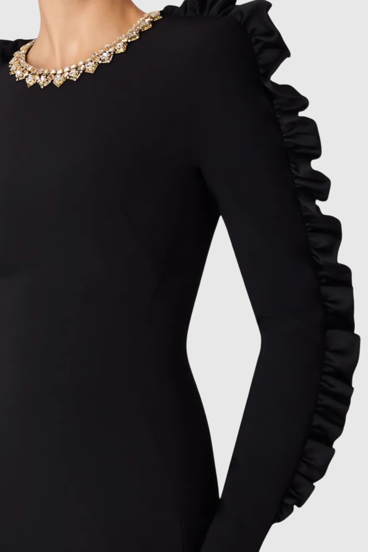 Hikar Diamante Collar Ruffle Sleeve Midi Dress