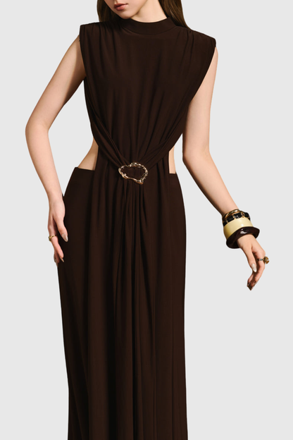 Hitte Metal Embellished Backless Ruched Maxi Dress