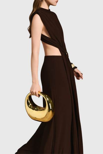 Hitte Metal Embellished Backless Ruched Maxi Dress
