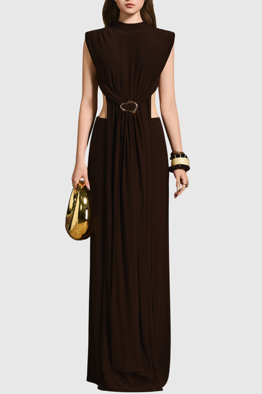 Hitte Metal Embellished Backless Ruched Maxi Dress