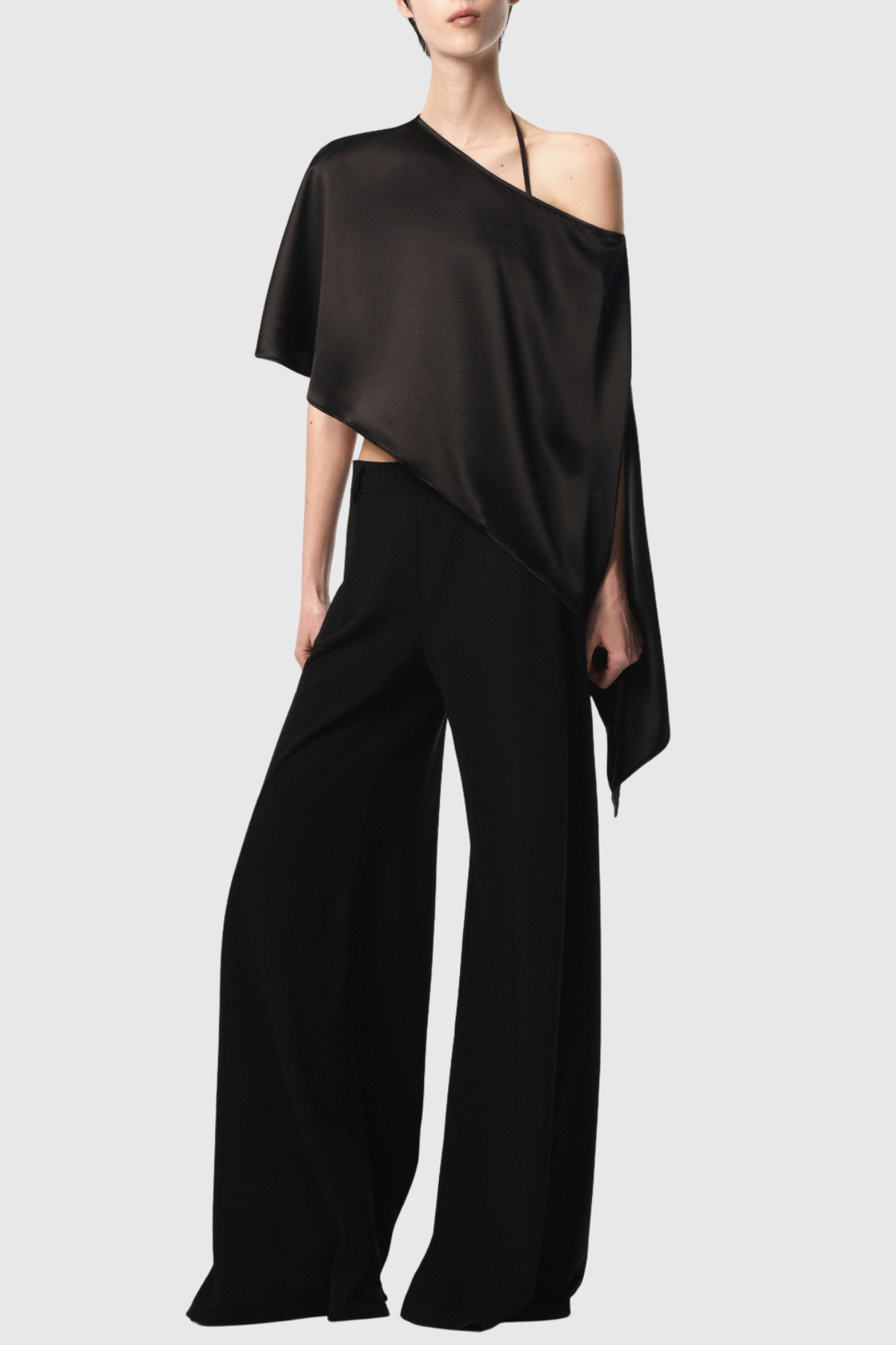 Hloha Asymmetric Satin Top - Black