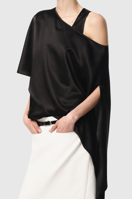 Hloha Asymmetric Satin Top - Black