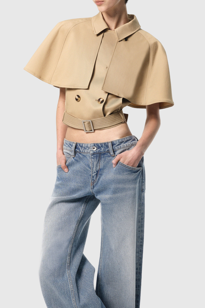 Hloha Shawl Belted Trench Jacket - Khaki