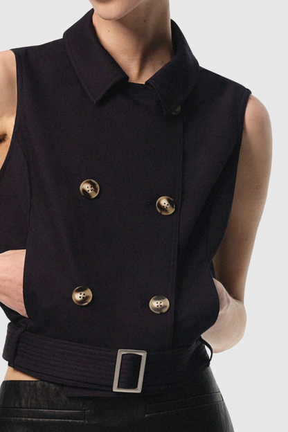 Hloha Shawl Belted Trench Jacket - Navy