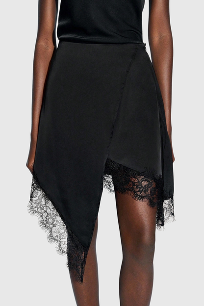 Hokuo Lace Trim Satin Mini Skirt
