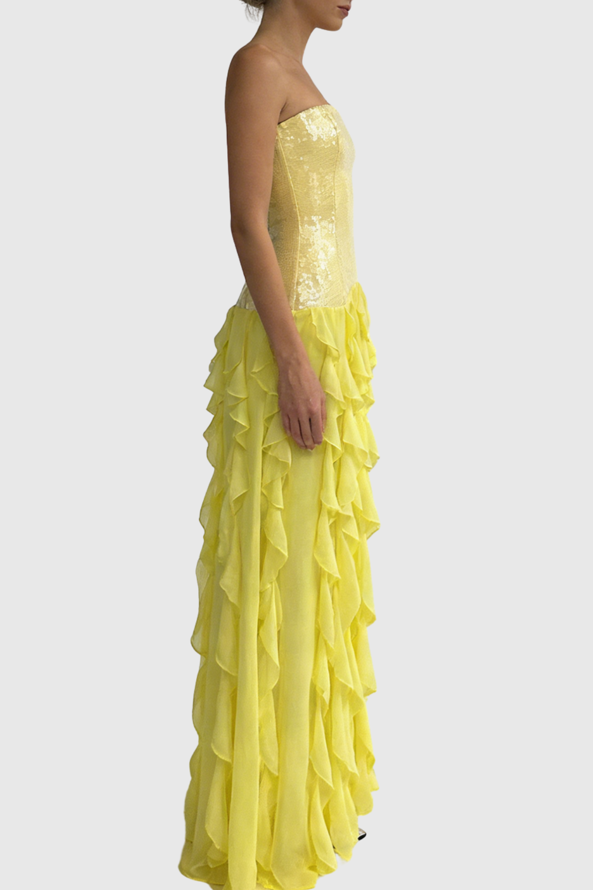 Horace Strapless Sequin Ruffle Maxi Dress