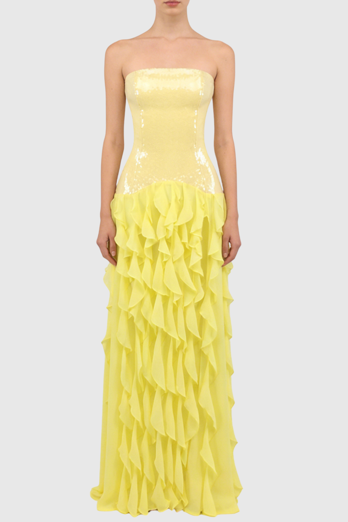 Horace Strapless Sequin Ruffle Maxi Dress