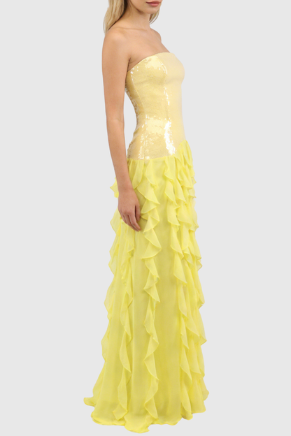 Horace Strapless Sequin Ruffle Maxi Dress