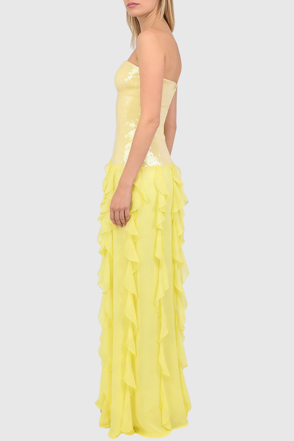 Horace Strapless Sequin Ruffle Maxi Dress