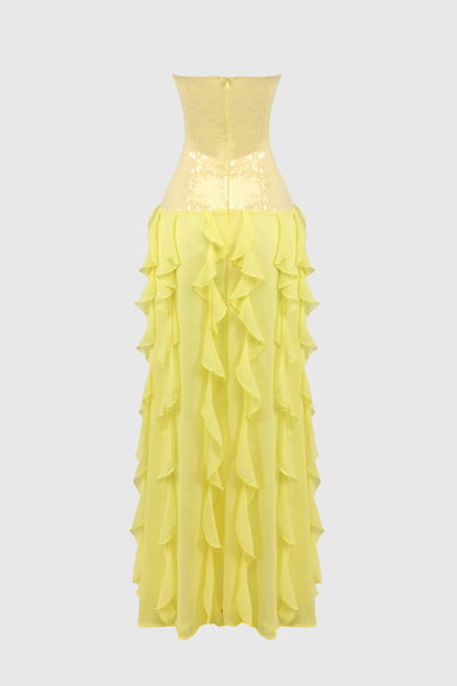 Horace Strapless Sequin Ruffle Maxi Dress