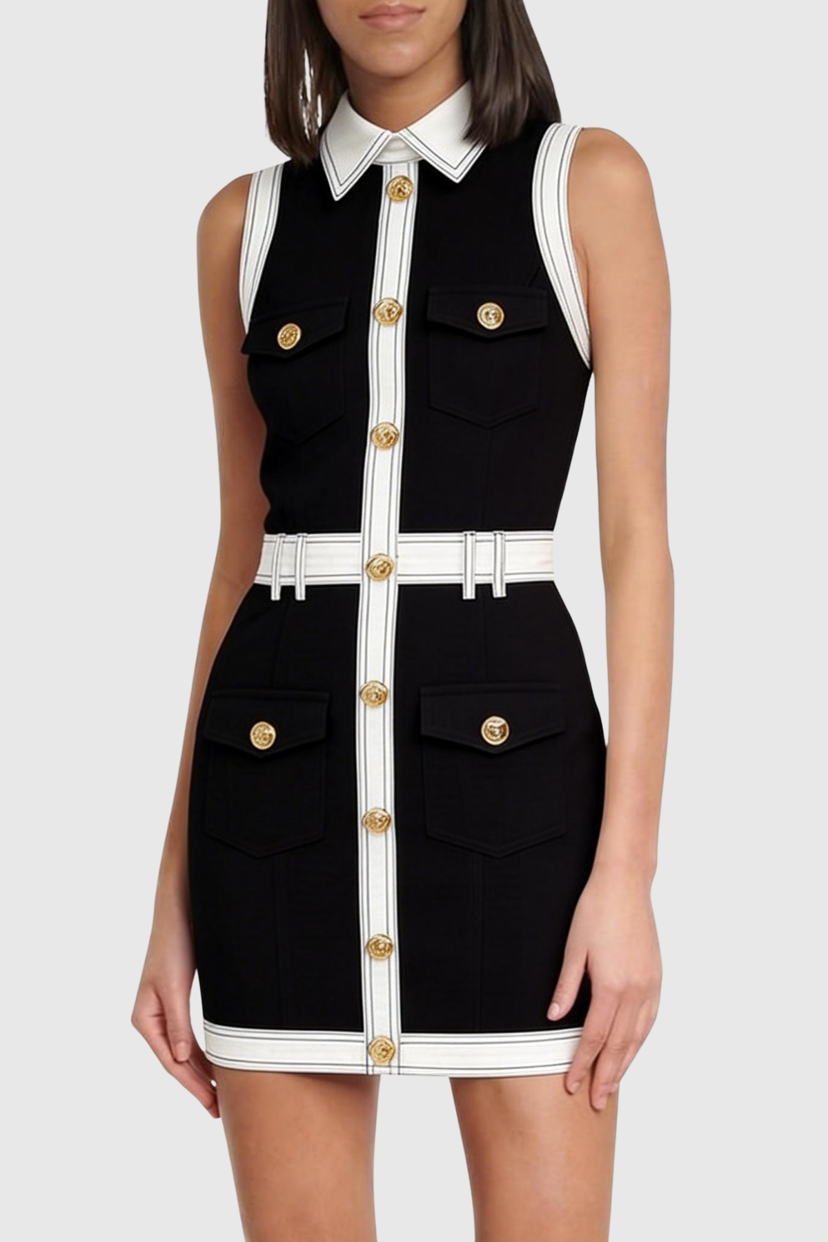 Hoshi Sleeveless Buttoned Mini Dress - Black