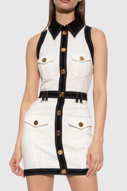 Hoshi Sleeveless Buttoned Mini Dress - White