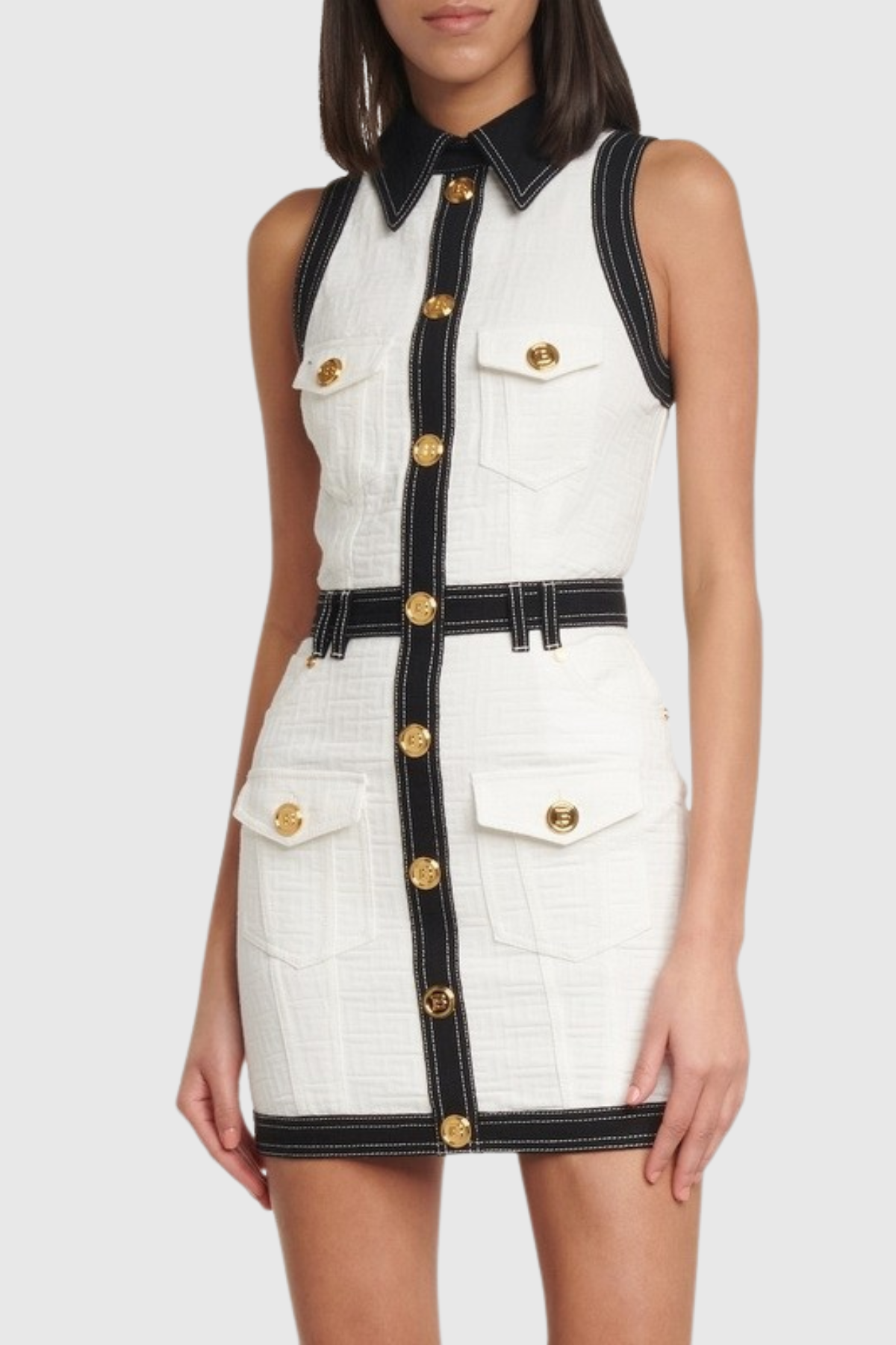 Hoshi Sleeveless Buttoned Mini Dress - White