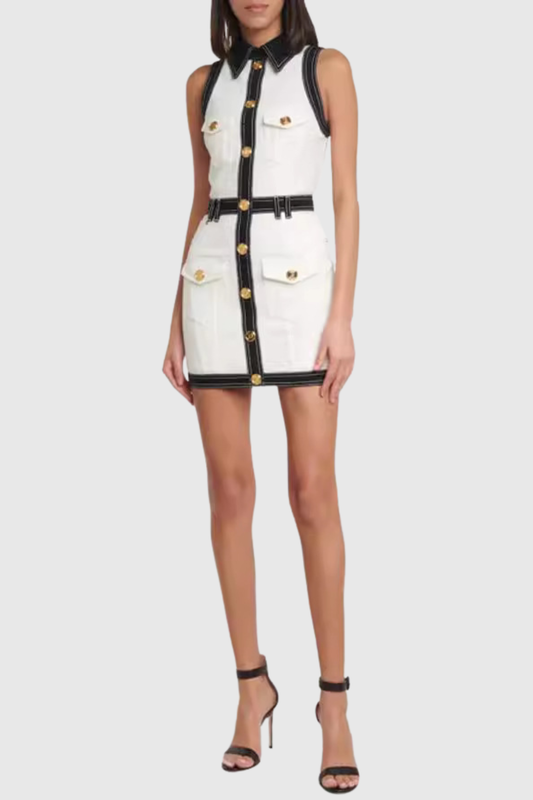 Hoshi Sleeveless Buttoned Mini Dress - White