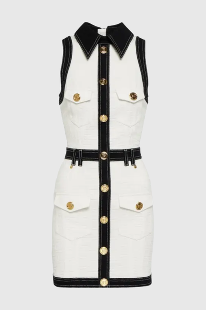 Hoshi Sleeveless Buttoned Mini Dress - White