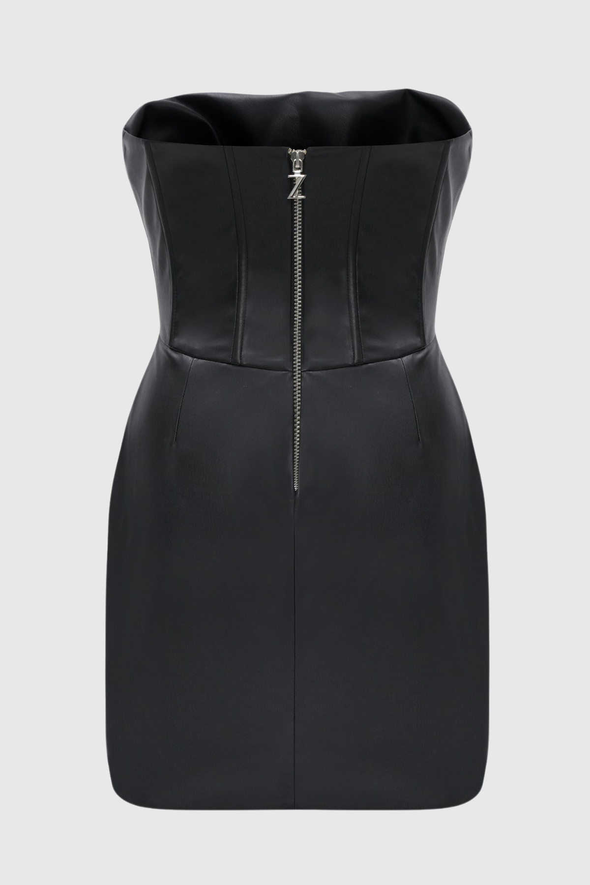 Houstya Leather Strapless Draped Mini Dress