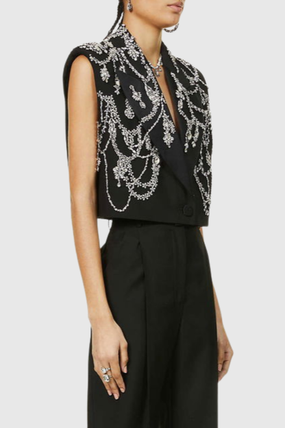 Hueya Crystal Embellished Vest - Black