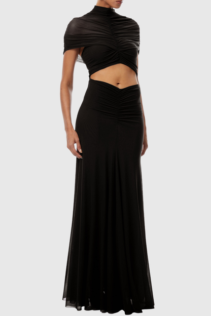 Iareda Mesh Ruched Cutout Maxi Dress - Black