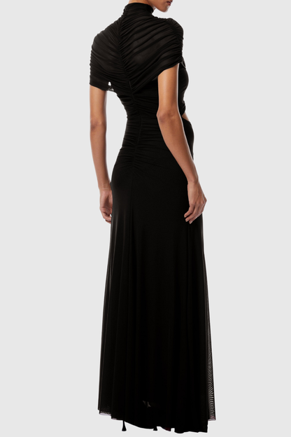 Iareda Mesh Ruched Cutout Maxi Dress - Black