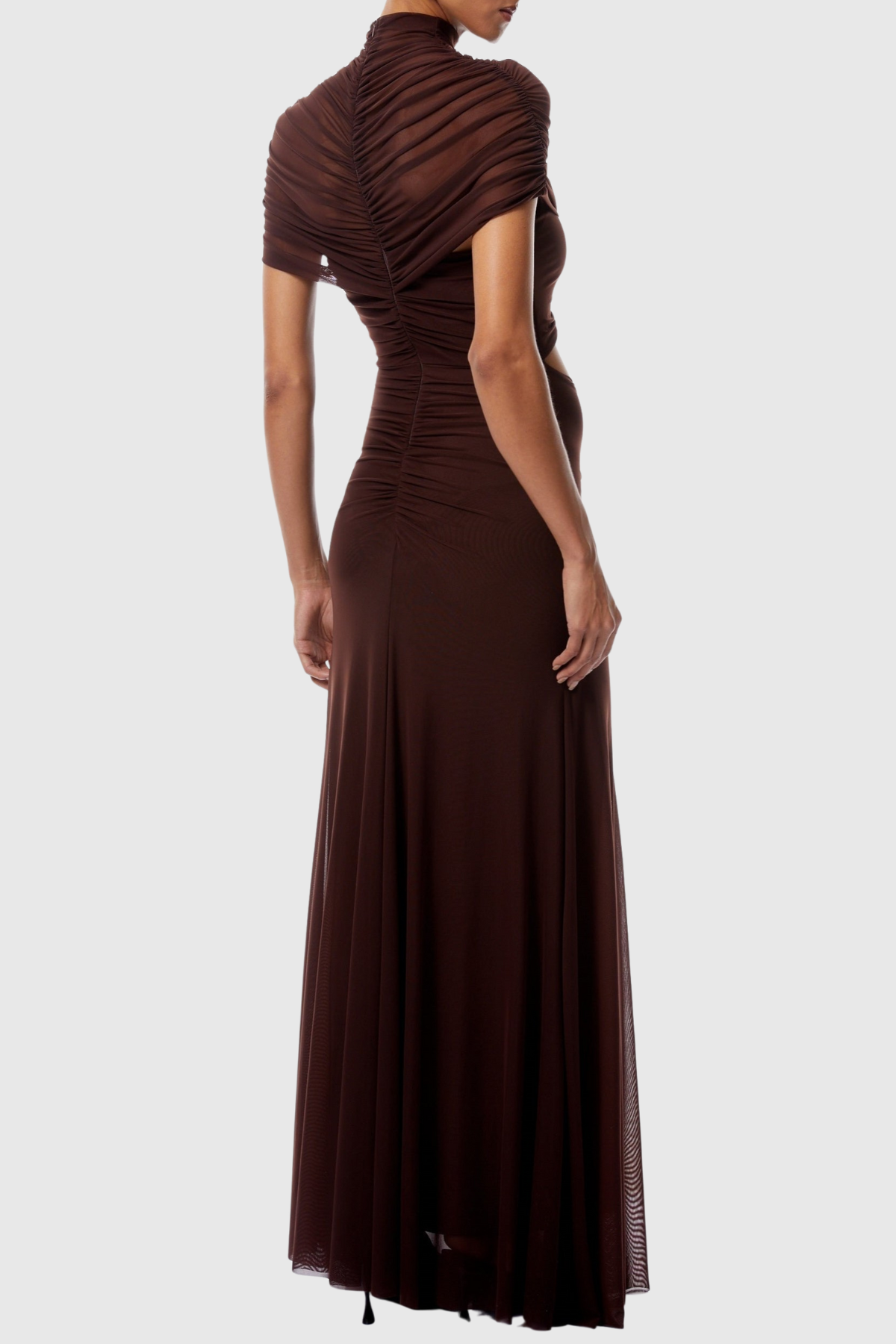 Iareda Mesh Ruched Cutout Maxi Dress - Chocolate