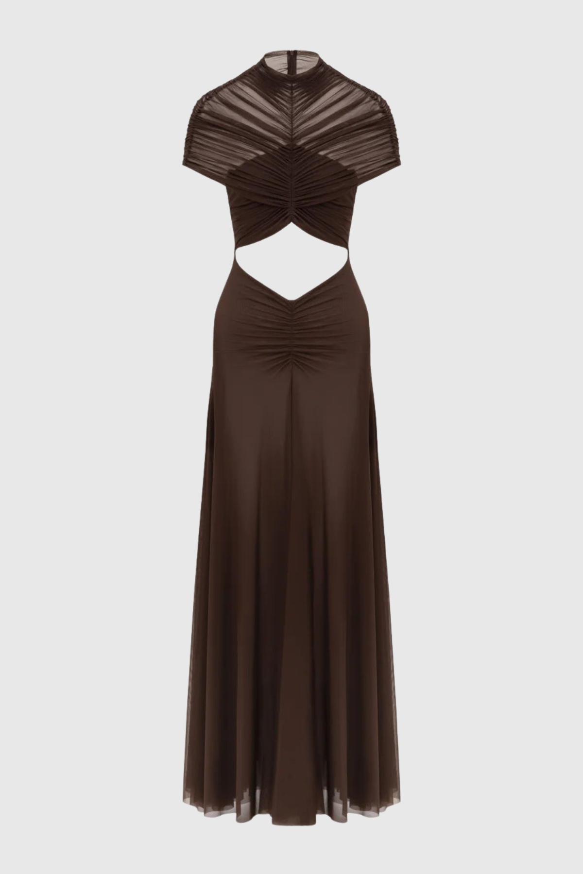 Iareda Mesh Ruched Cutout Maxi Dress - Chocolate