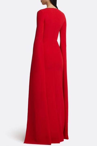 Ibena Floral Embroidered Cape Sleeve Maxi Dress