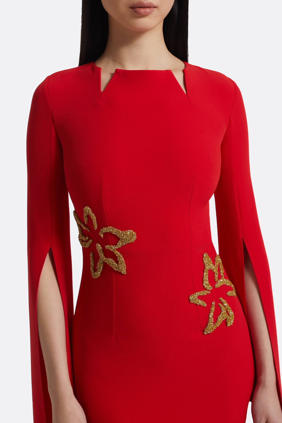 Ibena Floral Embroidered Cape Sleeve Maxi Dress