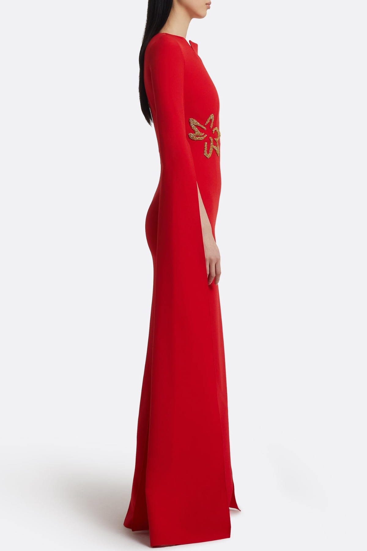 Ibena Floral Embroidered Cape Sleeve Maxi Dress
