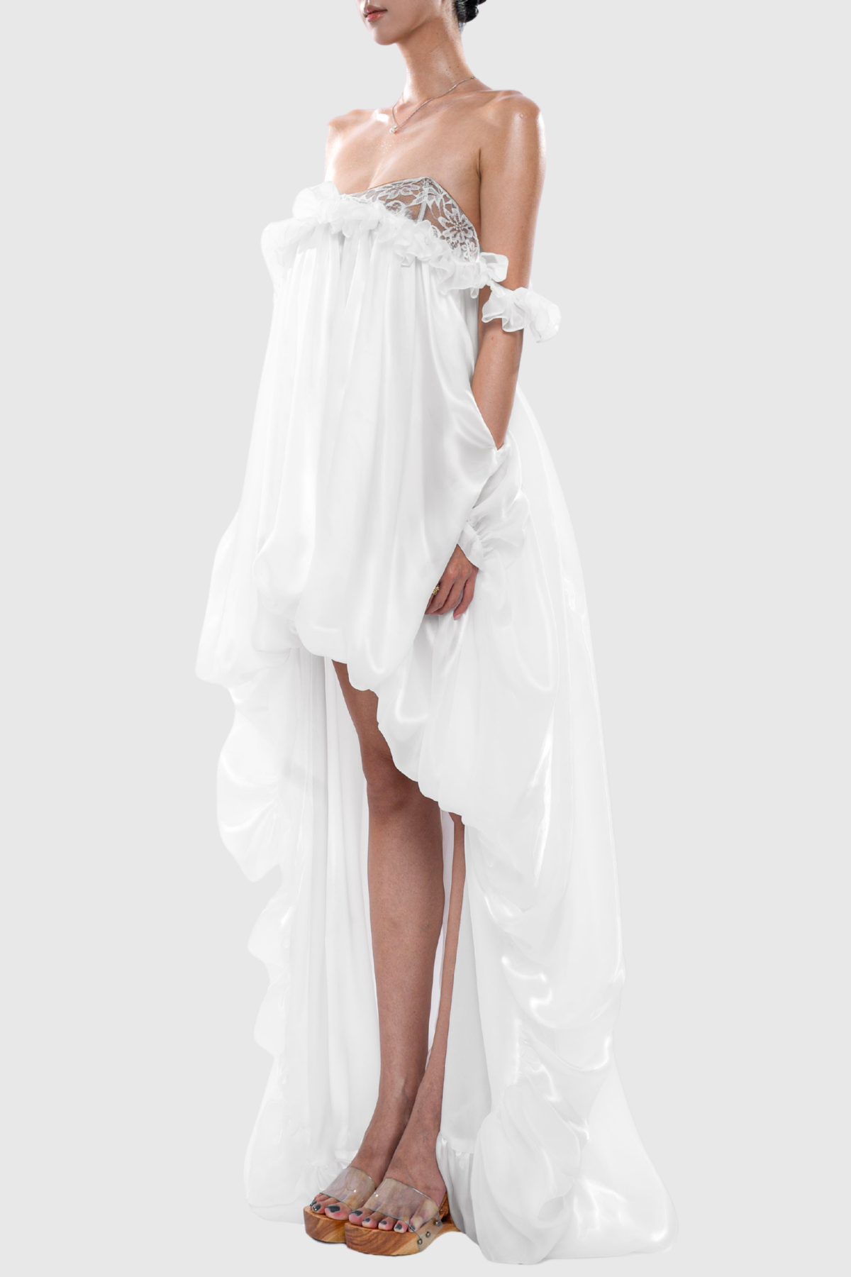 Icha Strapless Balloon Maxi Dress - White