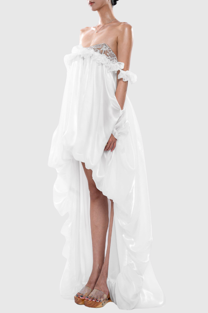 Icha Strapless Balloon Maxi Dress - White