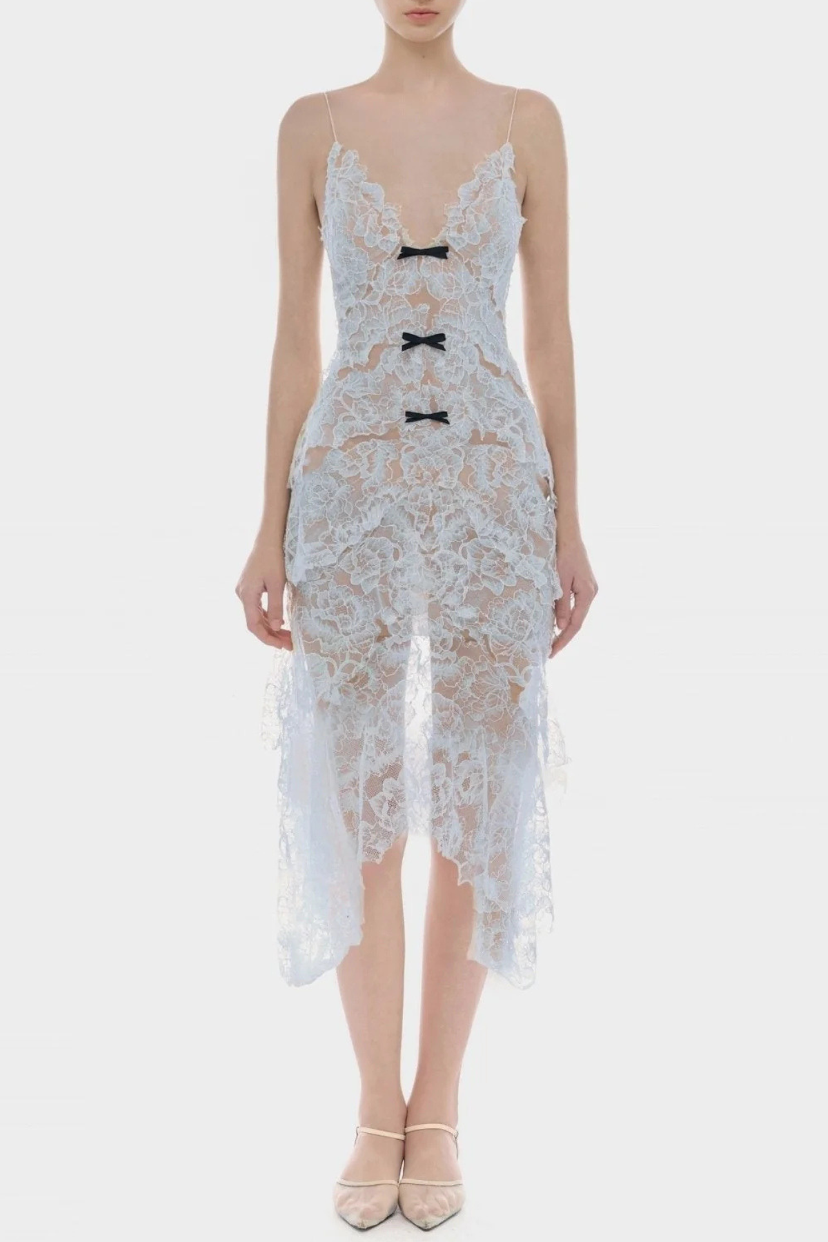 Ichaba Bow Lace Midi Dress - Blue